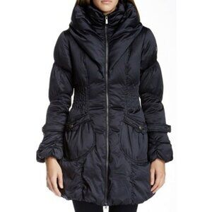 $420 HAPPY GOAT LUCKY Paris Puffer Coat Navy 650 Down Parka Funnel Collar Jacket